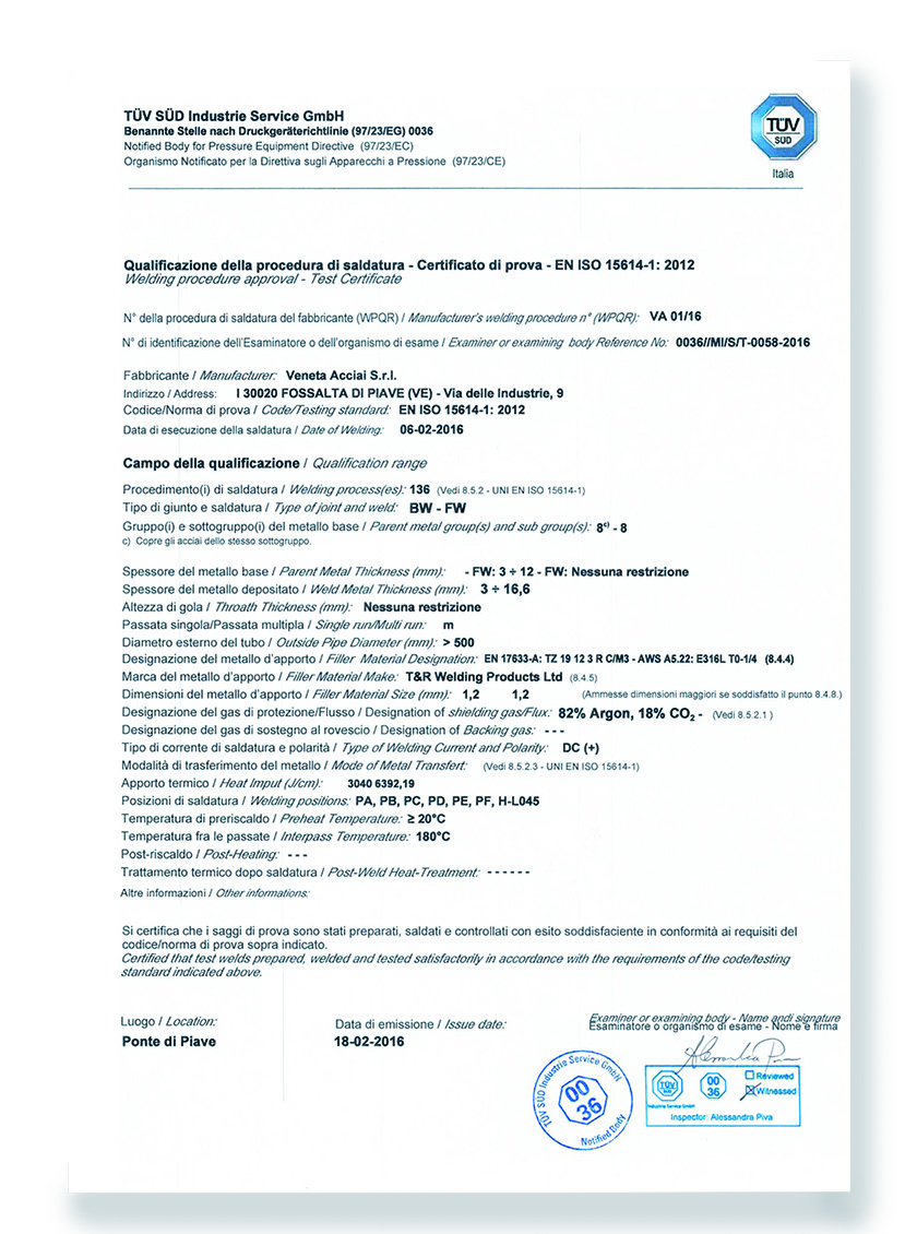 tuv tüv veneta acciai