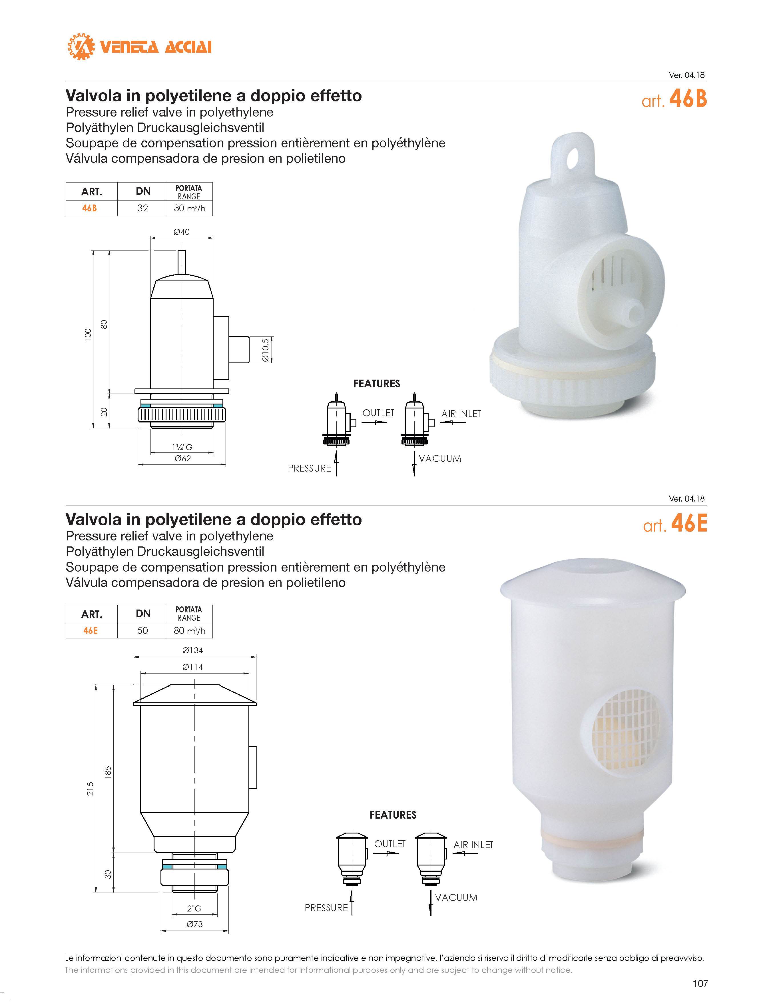 Valvola in polyetilene a doppio effetto