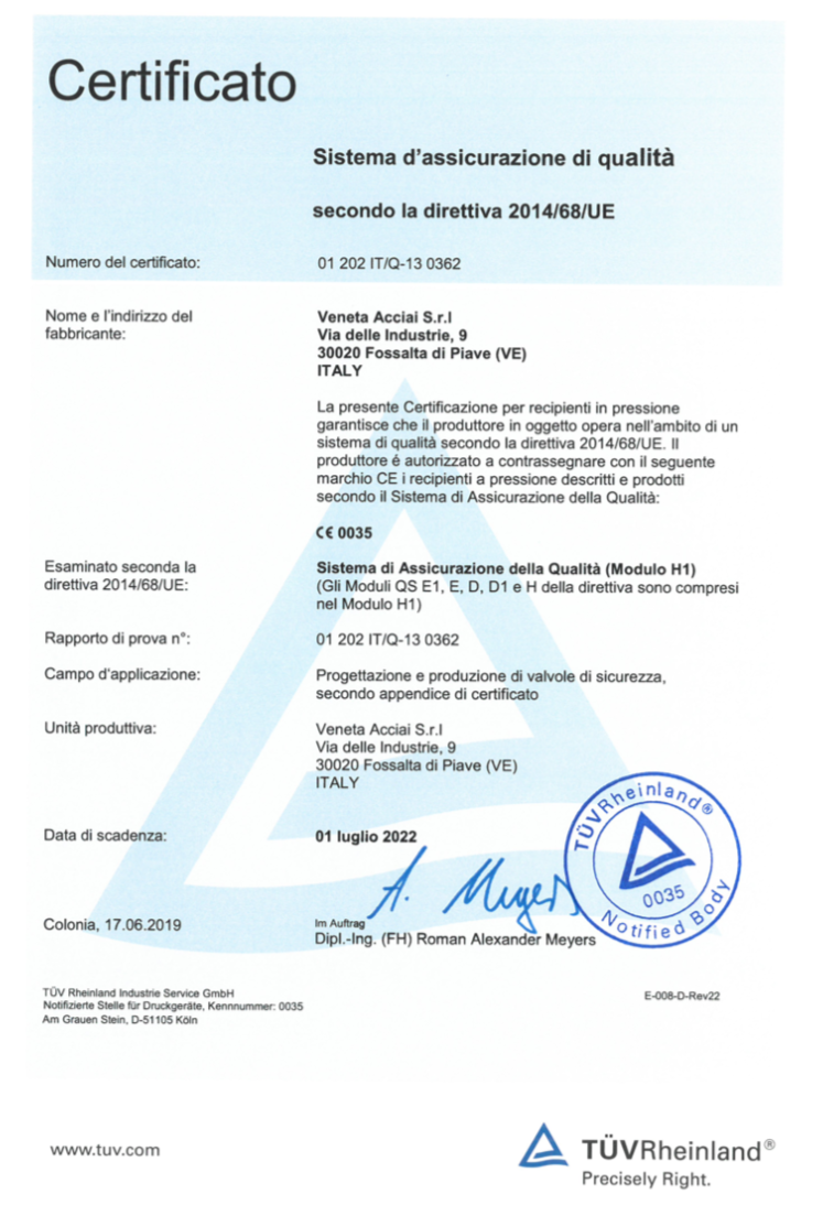 PED certificato qualita PED certificato qualita