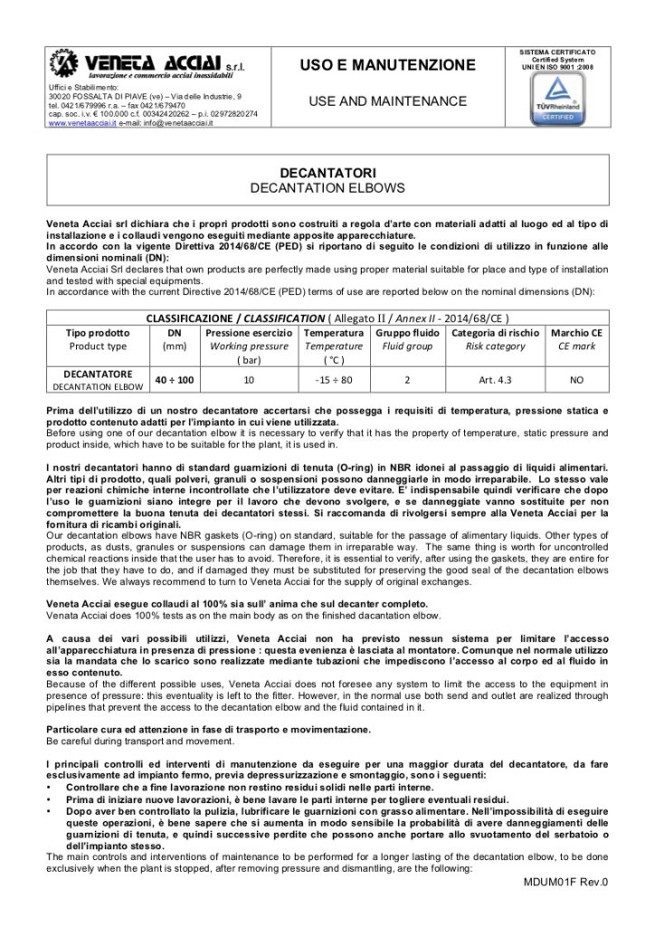 Manutenzione decantatori