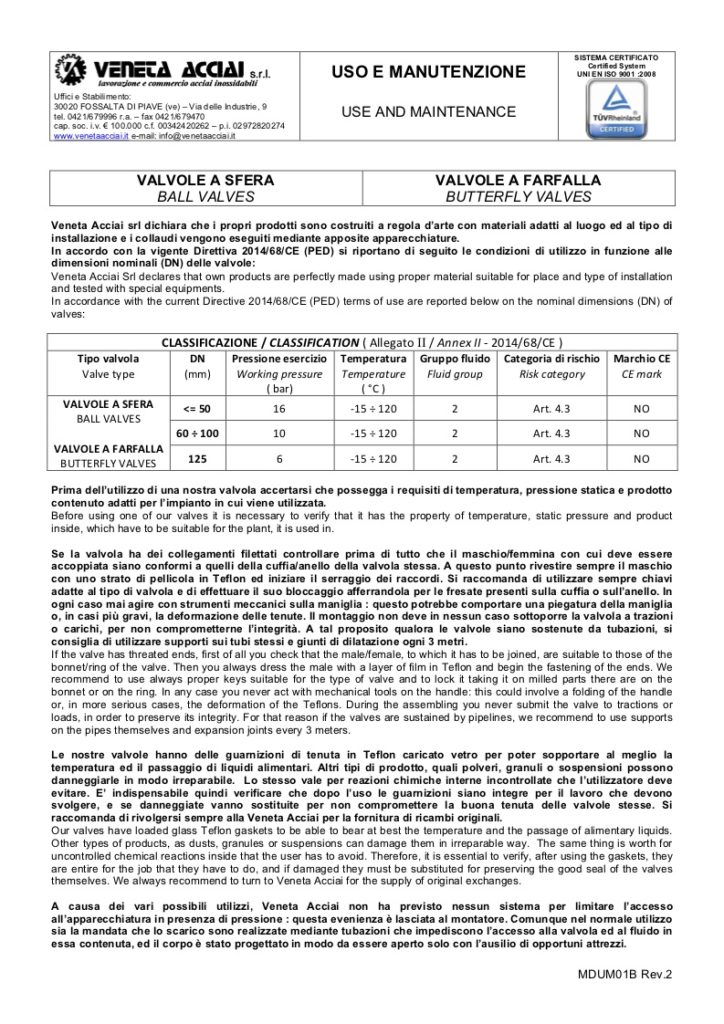 Uso manutenzione valvole a sfera e farfalla
