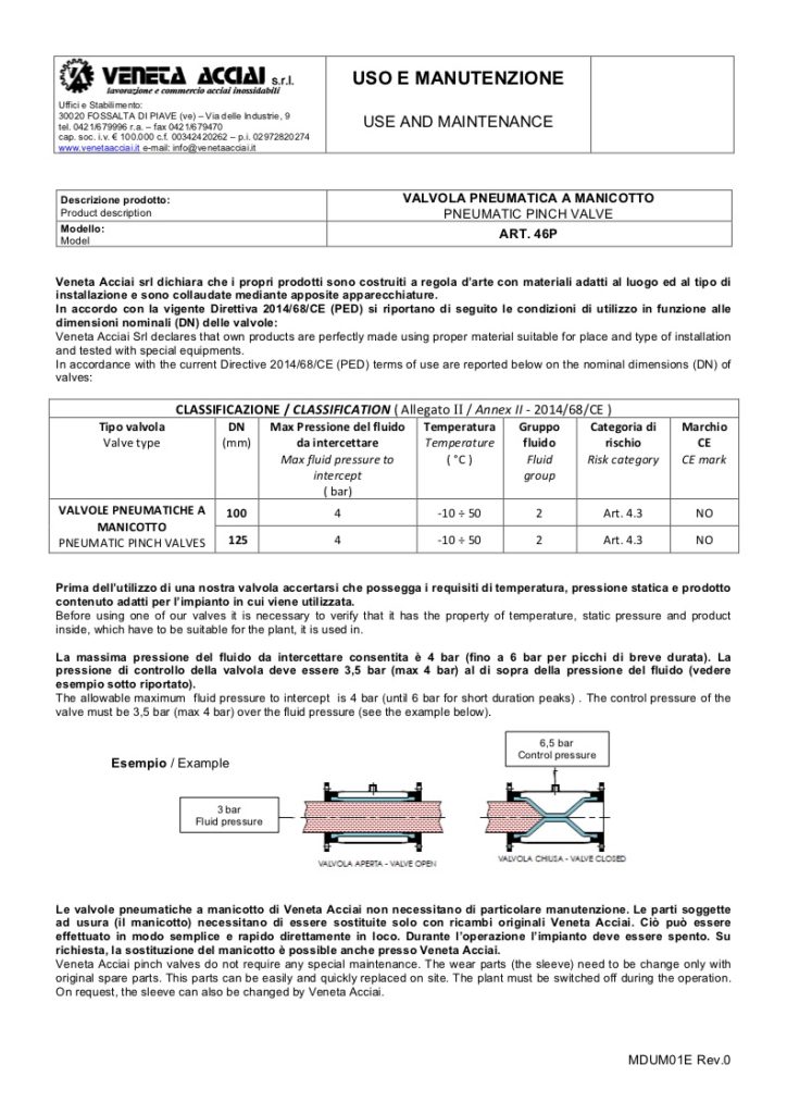Uso manutenzione valvole pneumatiche