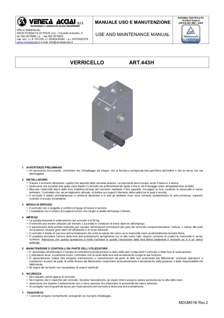 Uso manutenzione verricello