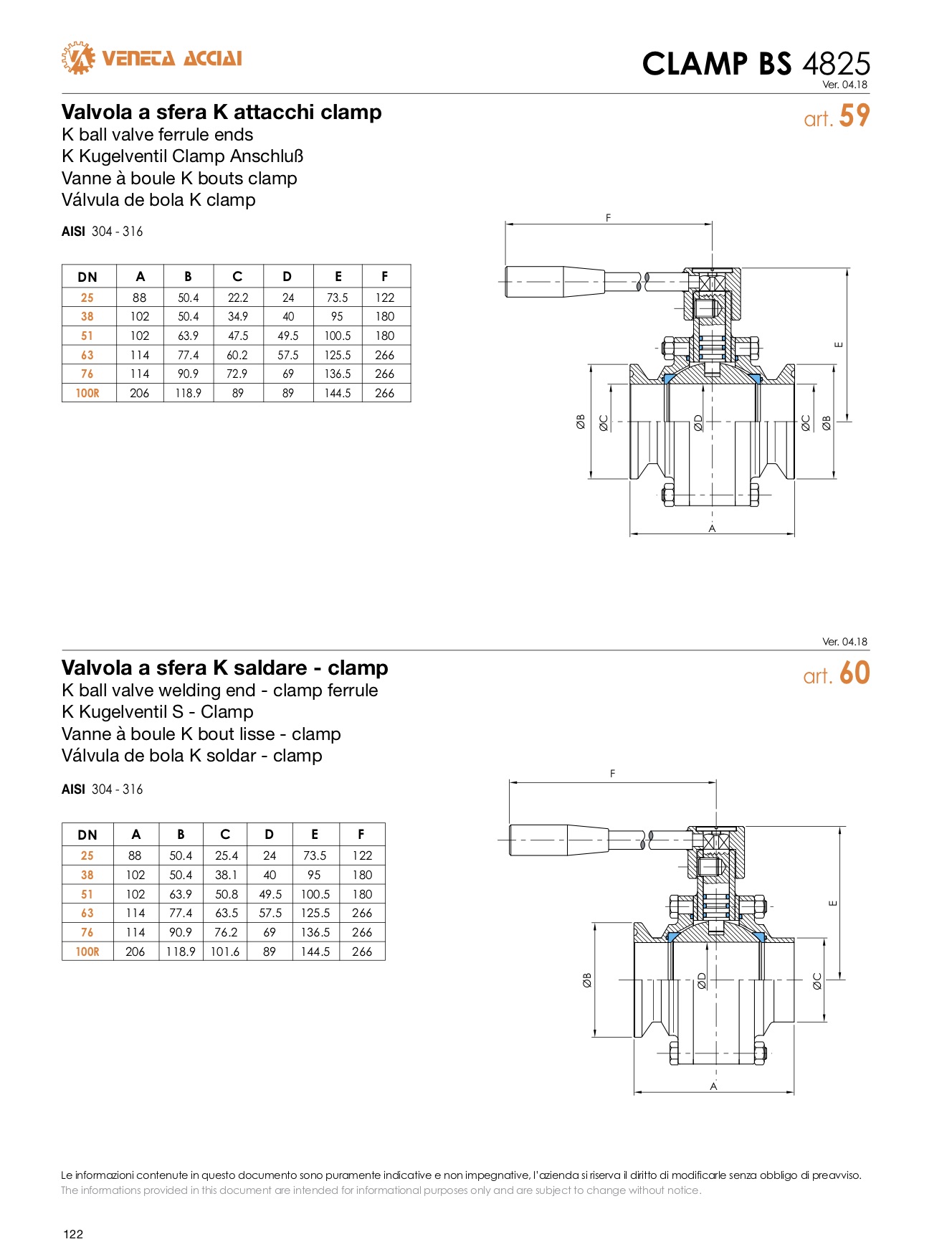 Valvola a sfera K attacchi clamp