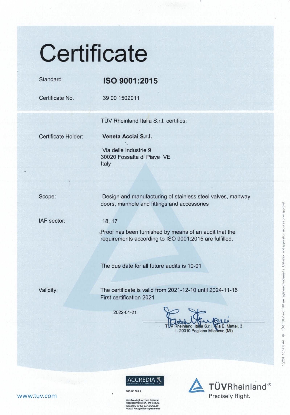 ISO9001-eng Veneta Acciai ISO9001