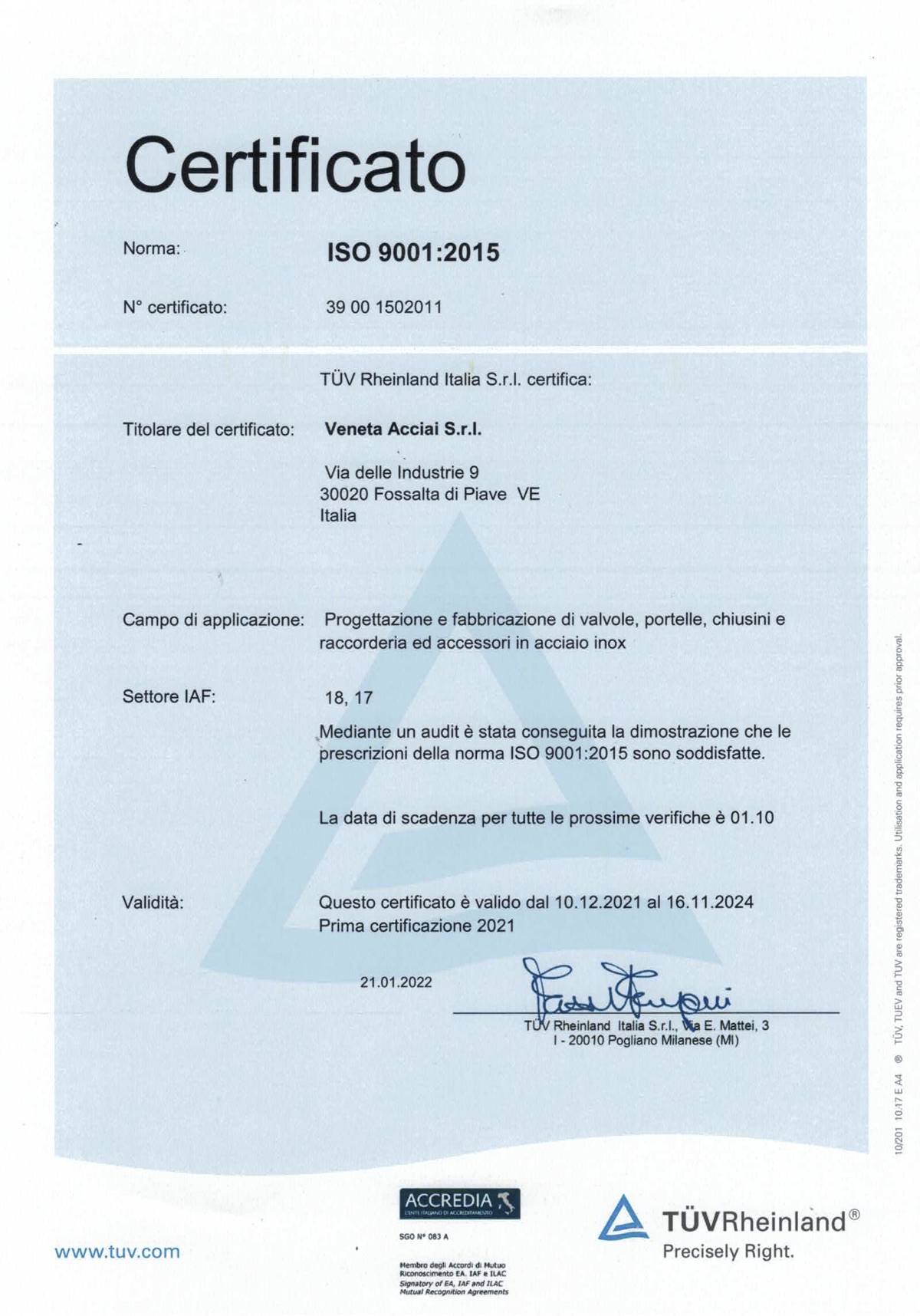 ISO9001-ita Veneta Acciai ISO9001